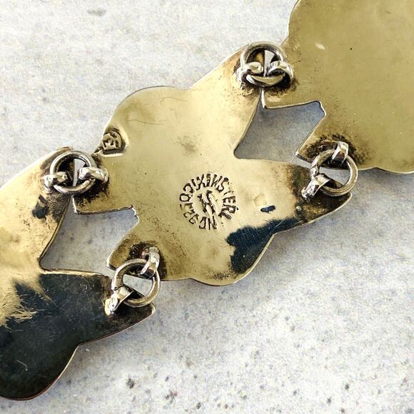 Vintage Signed Mexican Sterling Silver Abalone Inlay Bracelet Stylized Design - Picture 7 of 9